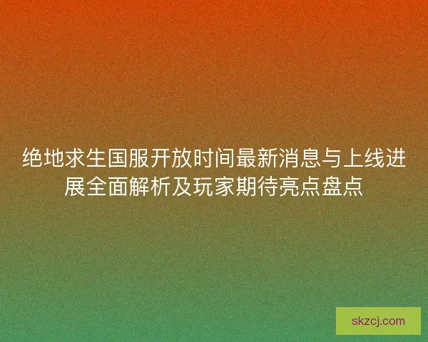 绝地求生国服开放时间最新消息与上线进展全面解析及玩家期待亮点盘点